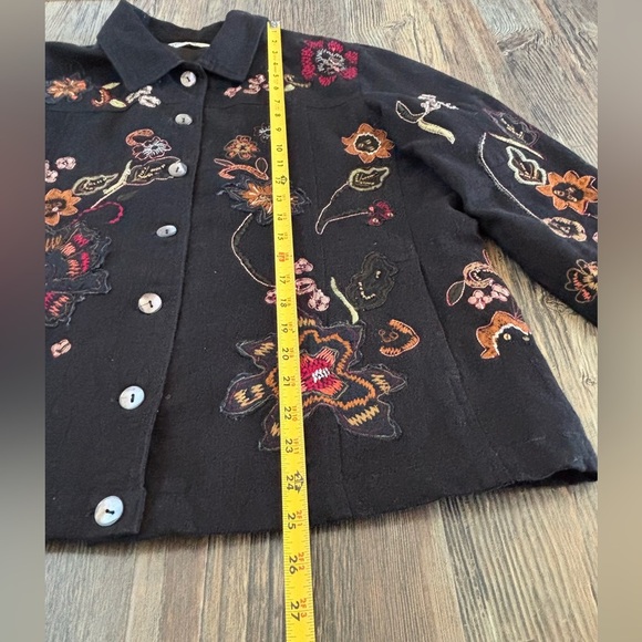 VTG Laura Ashley Black Embroidered Beaded Floral Button Front Jacket Blazer Lg - Picture 5 of 10